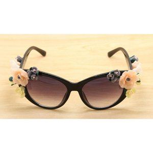 Retro Cat Eye Floral embellished Festival Sunglasses with UV protection lenses